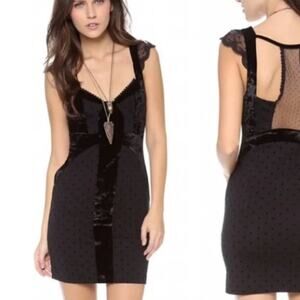 Free People Madeline NWOT Black Velvet Lace Sweetheart Polka Dot Mini Dress S